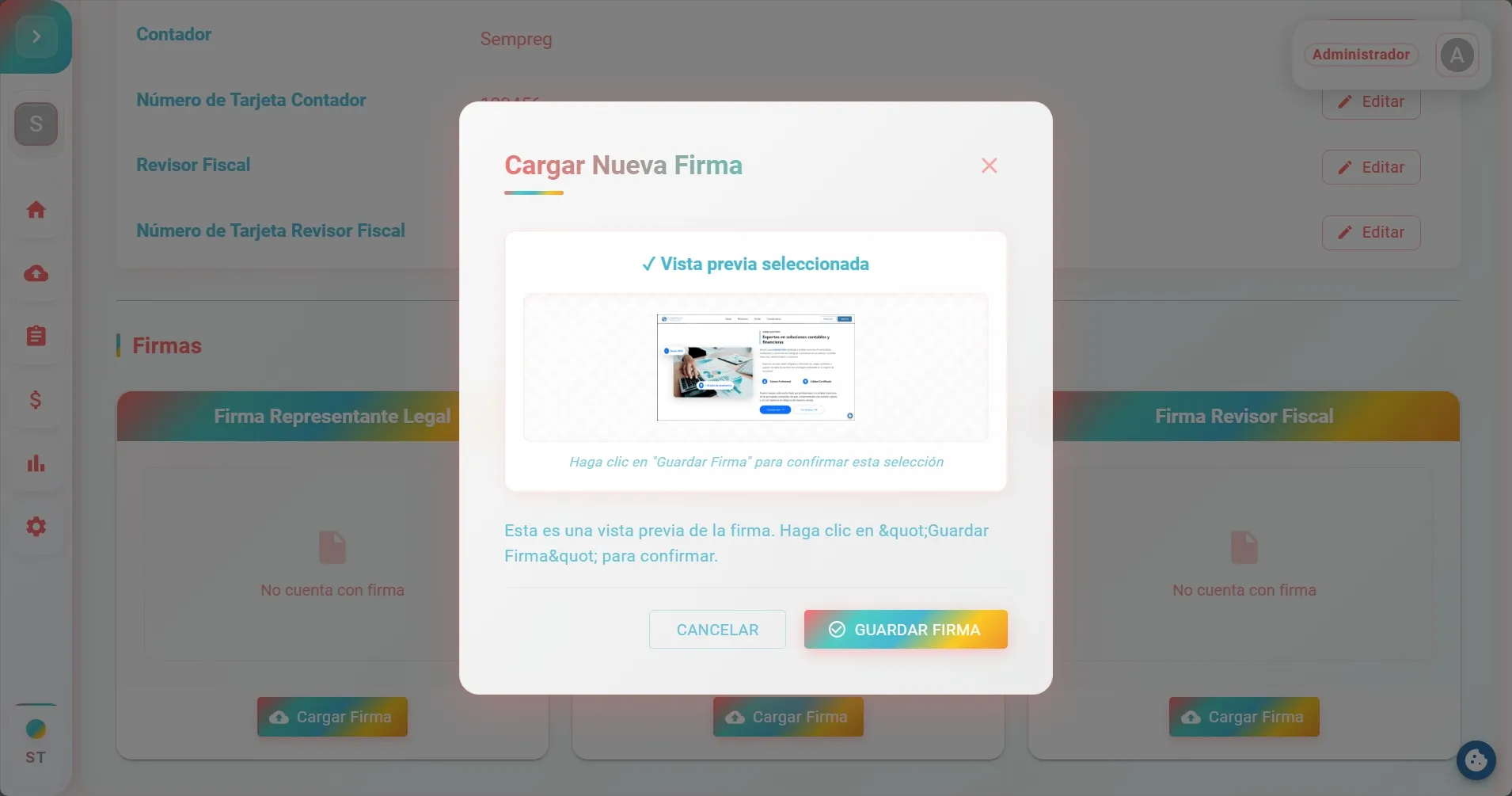 Carga firma contador
