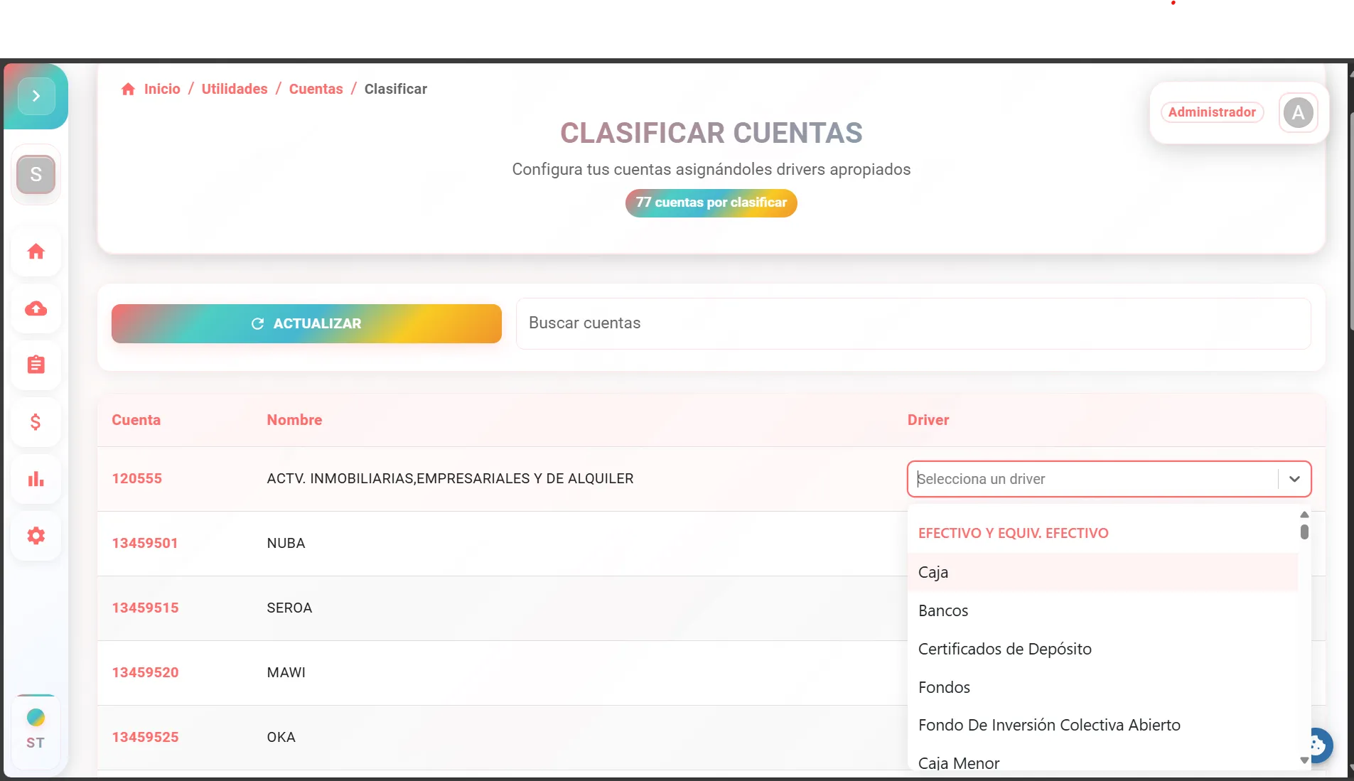 Clasificar cuentas