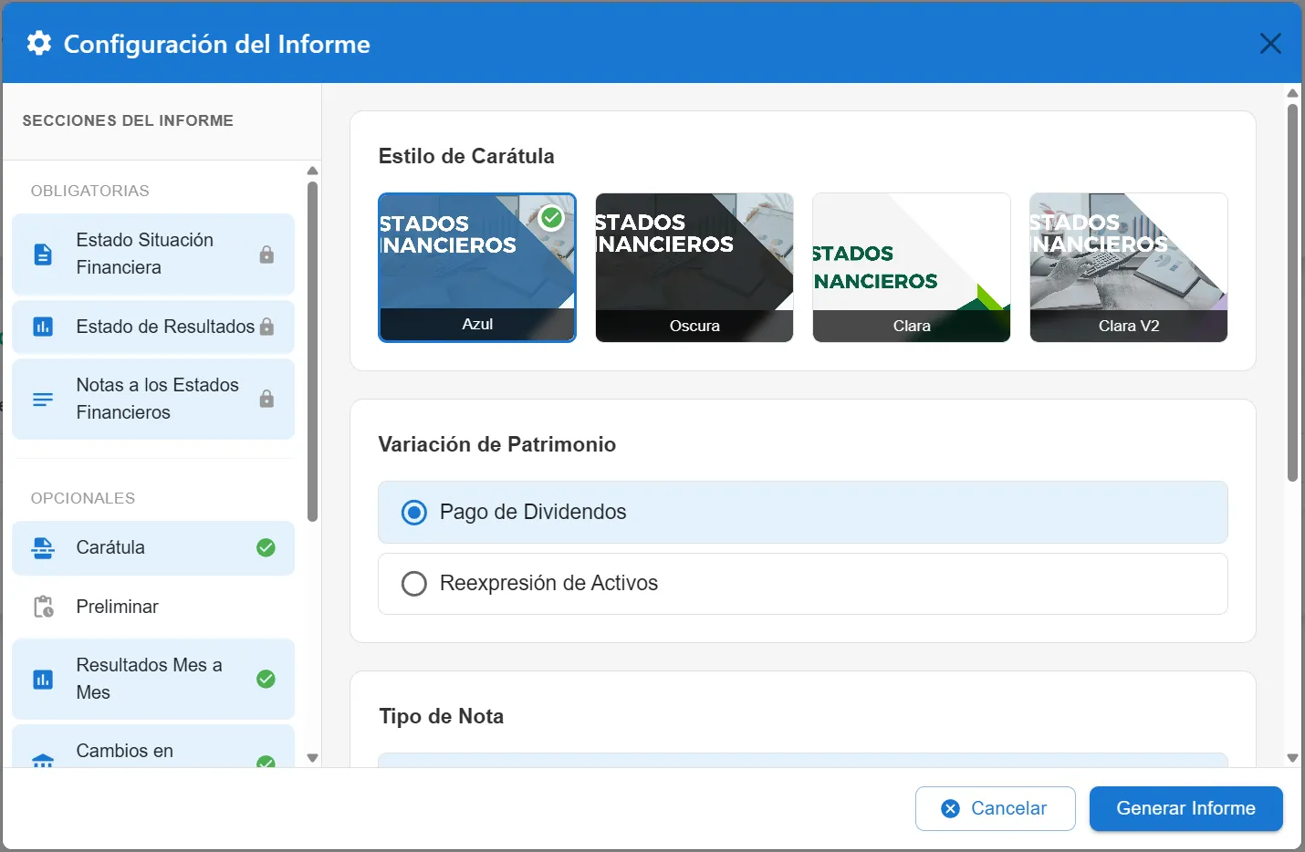 Configuración de informes