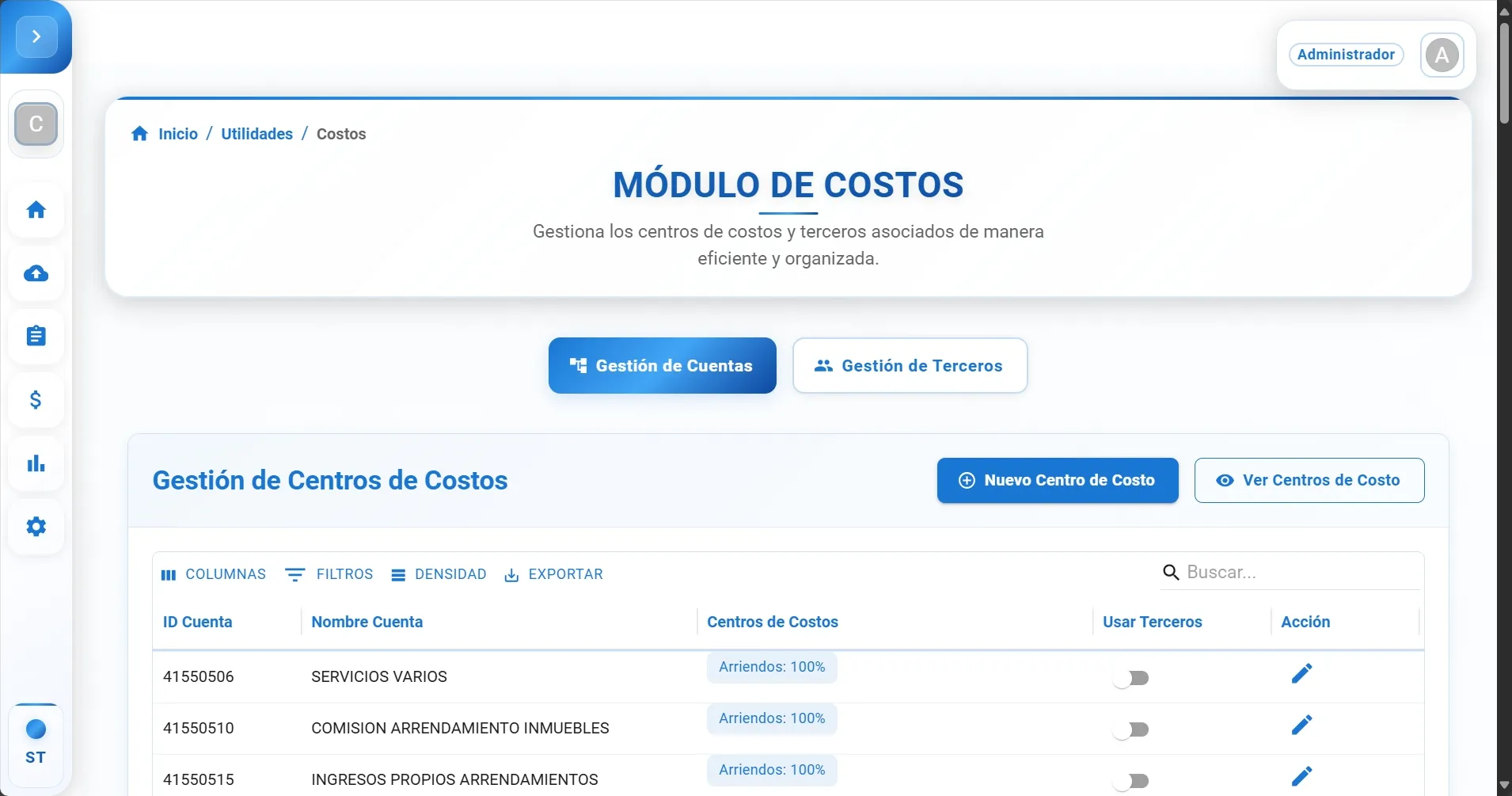 Listado de cuentas