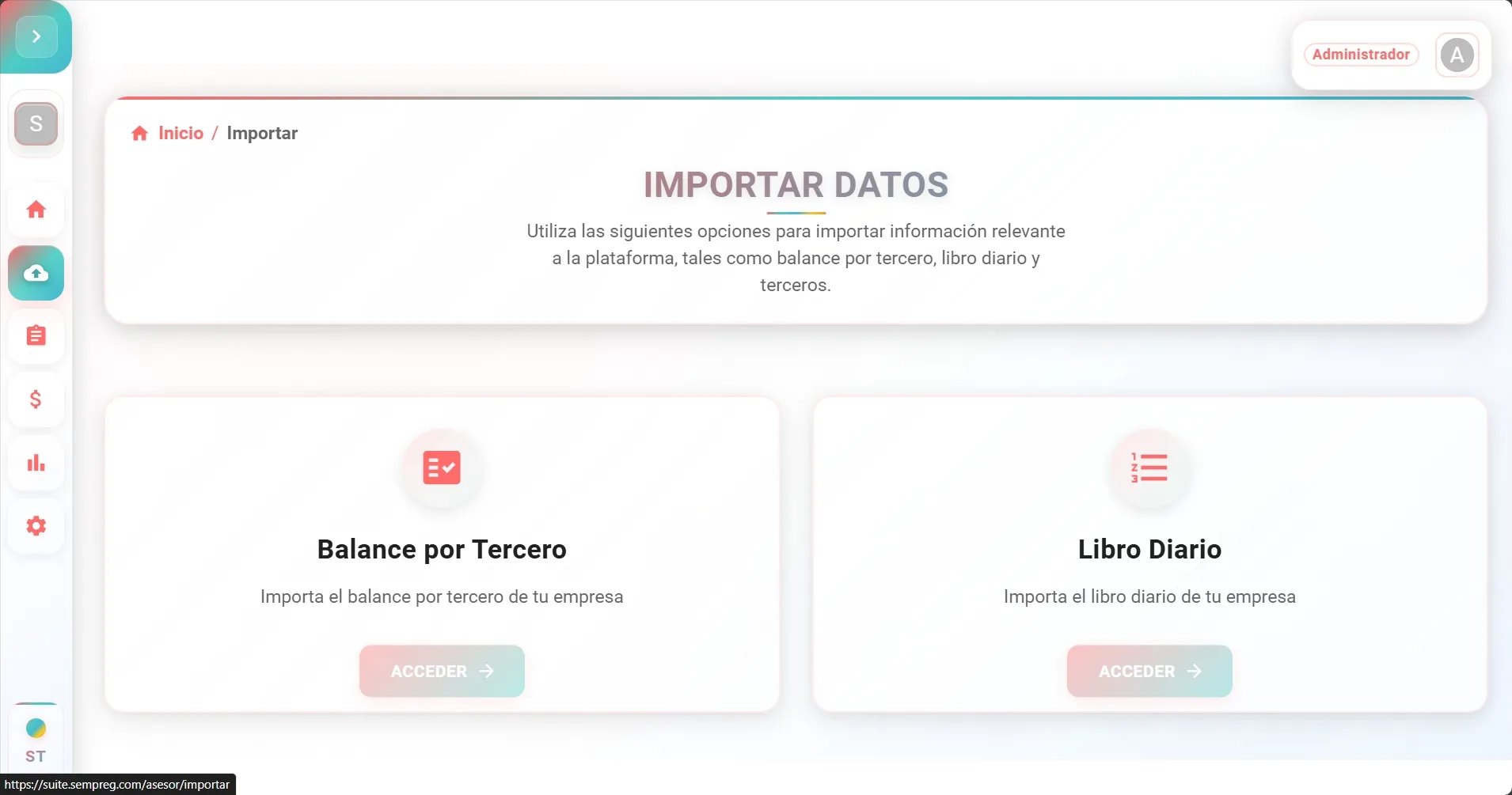 Menú importar