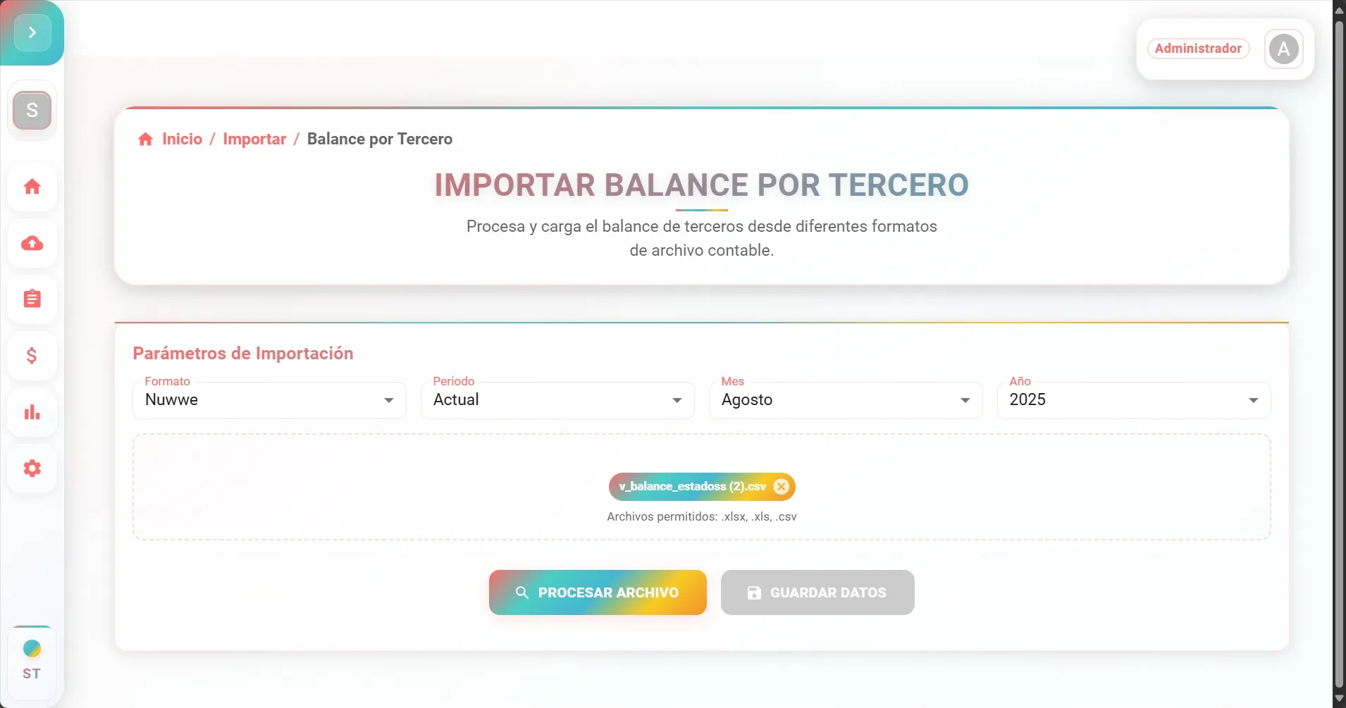 Parámetros de importación